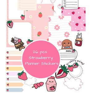 Strawberry Planner Sticker Set 26 Pieces | Planner Bullet Journal Aesthetic Stickers