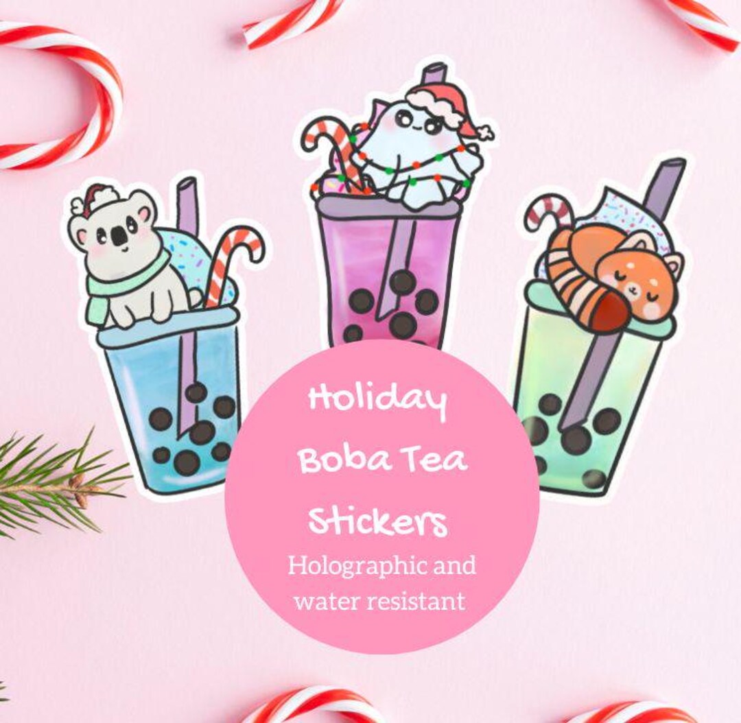 Holiday Boba Stickers| Bubble Tea| Holographic Water Resistant Stickers ...