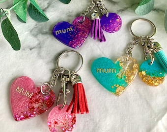 Personalised Mum keyring heart and trolley coin keychain // Custom Keychain, mum Stocking filler, Trolley token