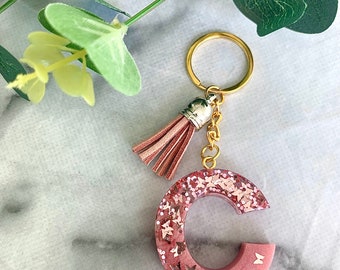 Personalised Initial Letter Resin Keyring // Pink Butterfly Keychain, Custom Letter Keyring