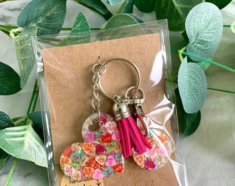 Love Hearts Valentines Keyring Heart and Trolley Coin Keychain