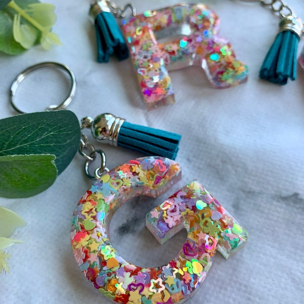 Personalised Initial Keyring Confetti filled // Custom made, Personalised gift, Letters and Numbers, Customised Gift, stocking filler