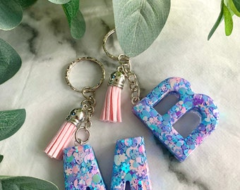 Personalised Initial Keyring Pastels Confetti // Custom made, Personalised gift, Letters and Numbers, Customised Gift