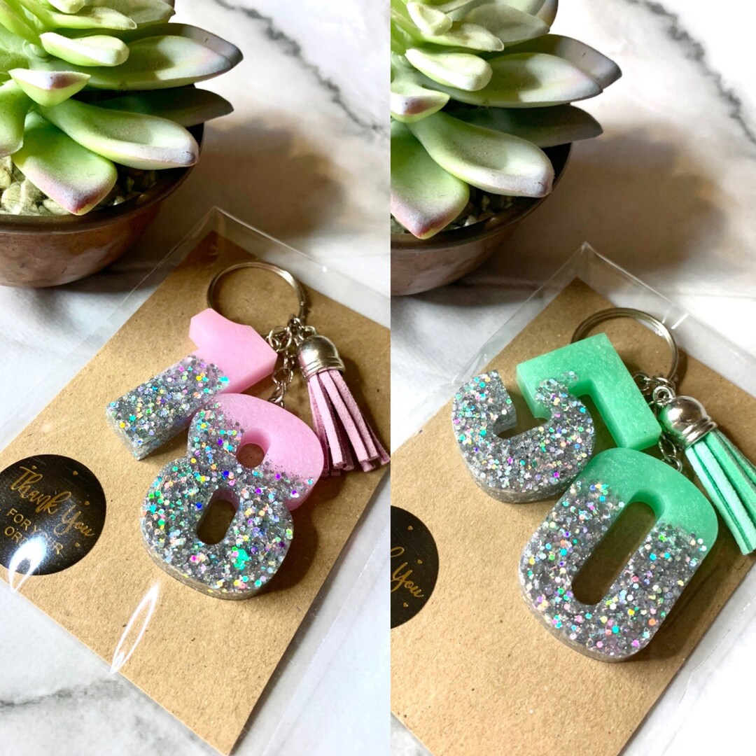 Personalised Number Birthday Resin Keyring Gift Idea 13th 16th 18th ...