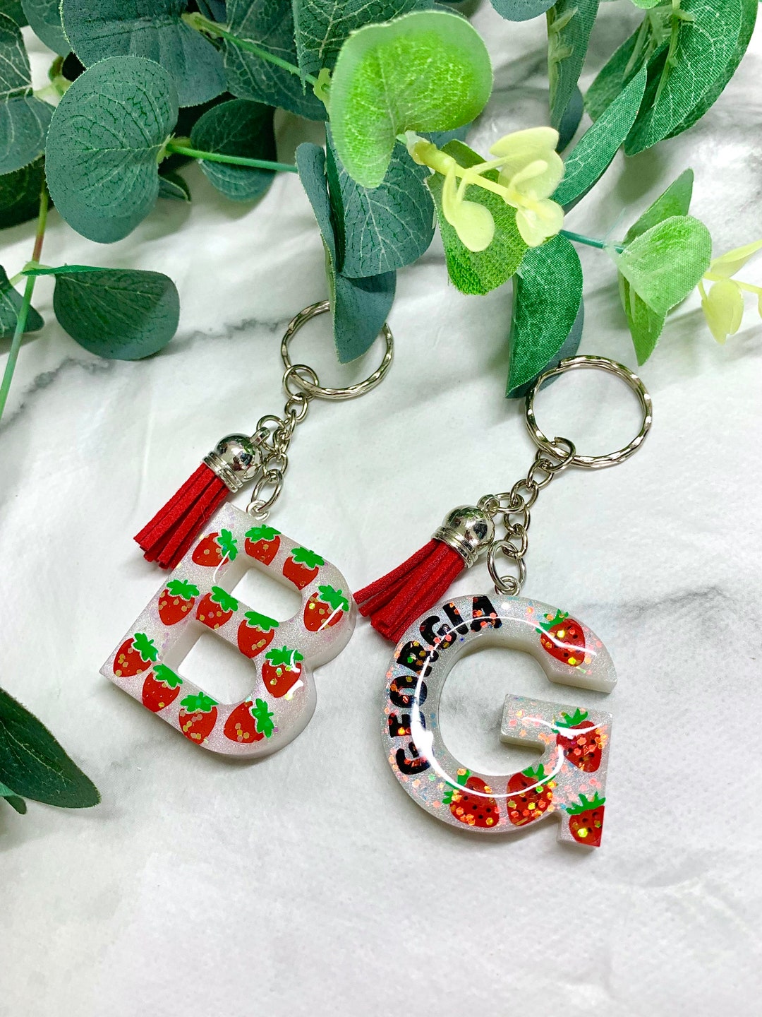 Strawberry Themed Personalised Initial Keyring // Custom Made ...