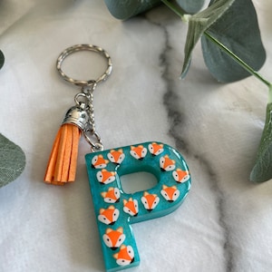 Fox Themed Handmade Resin Keyring // Orange and Turquoise Fox Keychain, Gift for Teens, Personalised Gift