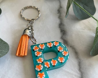 Fox Themed Handmade Resin Keyring // Orange and Turquoise Fox Keychain, Gift for Teens, Personalised Gift