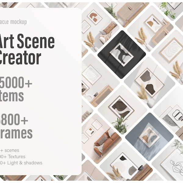 Frame Mockup Giga Bundle, Art Mockup Scene Creator, Interior Mockup Creator, Art Mockup Kit, bearbeitbare Rahmen und Szenen