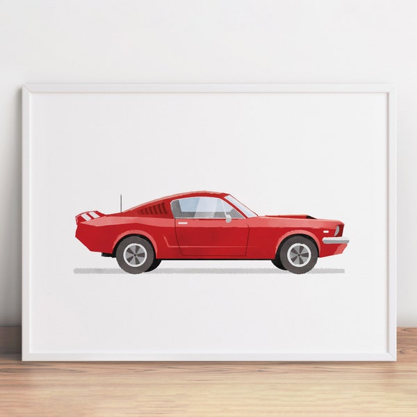 Retro Sports Car Print, Automobile Wall Art, Muscle Car Poster, Kids Room Wall Art, Vehicle Prints, Boys Room Decor, Watercolor Car Art