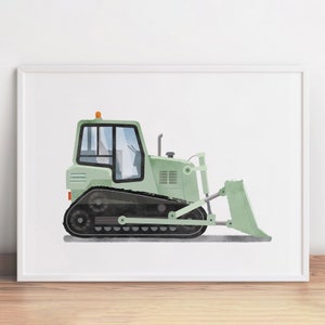 Sage Green Dozer Print, Bulldozer Wall Art, Toddler Truck Printable, Nursery Print, Vehicle Wall Art, Boy Room Decor, Transportation Artwork