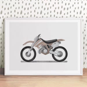 Beige Dirt Bike Print, Motocross Wanddekor, Dirt Bike Printable, Boy Wandkunst, Transportkunst, Kleinkind Motorrad Dekor, Fahrzeuge
