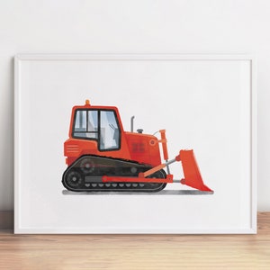 Red Dozer Print, Bulldozer Wall Art, Toddler Truck Printable, Nursery Print, Vehicle Wall Art, Boy Room Decor, Transportation Artwork Poster