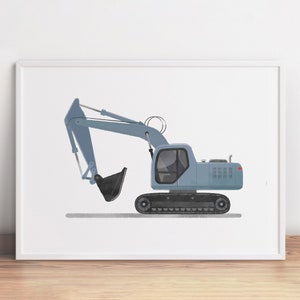 Pale Blue Excavator Print, Digger Wall Decor, Toddler Wall Art, Construction Vehicle Printable, Boy Room Poster, Nursery Printable Decor