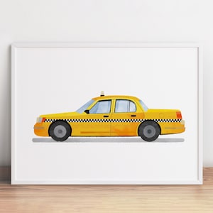 Taxi Print, Yellow Taxi Cab, Vehicle Printable, Car Wall Art, Kids Room Decor, Transportation Wall Art, Toddler Poster, Nursery Decor
