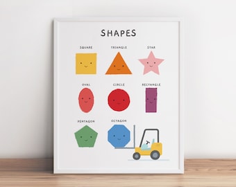 Shapes Vehicle Posters, Playroom Learning Prints, Home School Printable, Montessori ABC Classroom Decor, Truck Alphabet Art