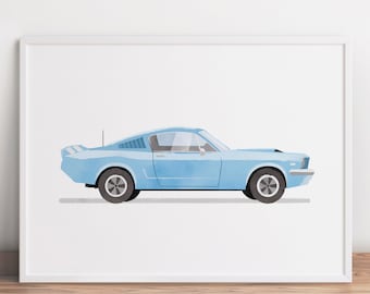 Retro Sports Car Print, Automobile Wall Art, Muscle Car Poster, Kids Room Wall Art, Vehicle Prints, Boys Room Decor, Watercolor Car Art