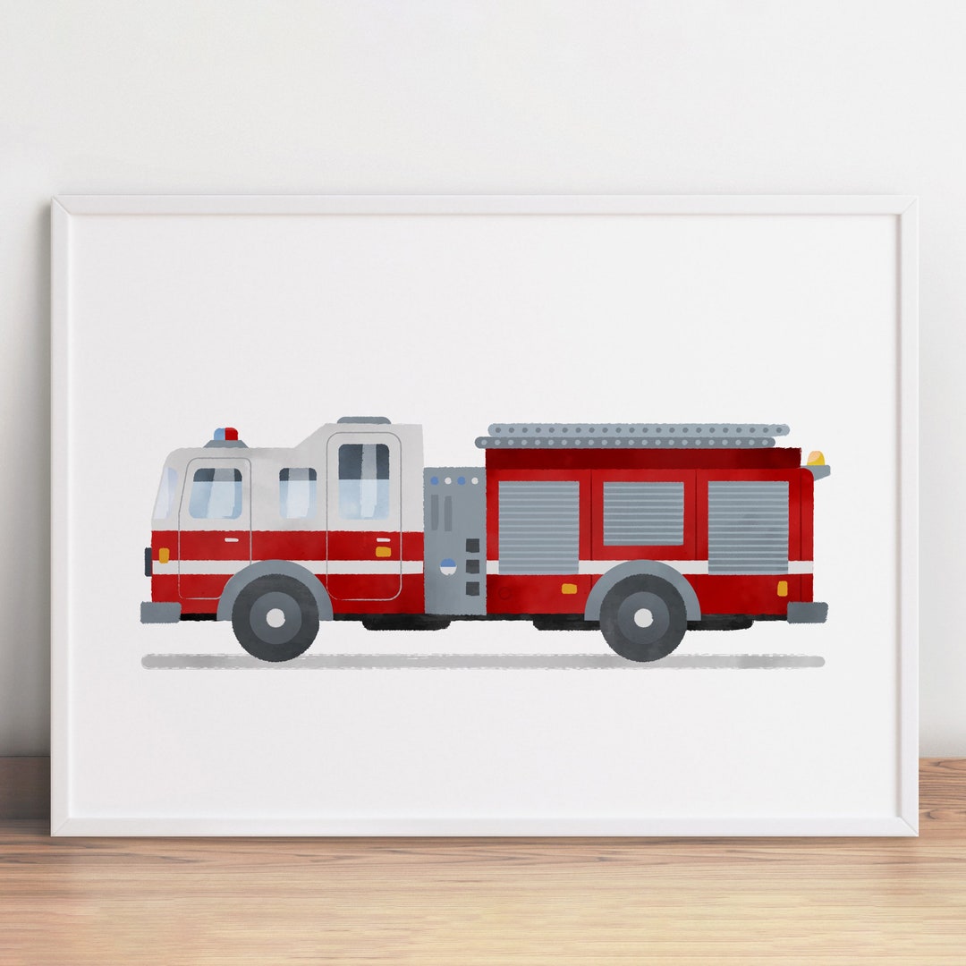 Fire Truck Print, Fire Engine Decor, Fire Truck Art, Boy Bedroom Art