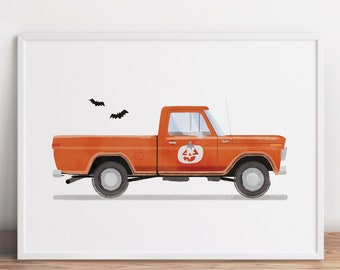 Vintage Halloween Car Print, Classic Car Wall Art, Transportation Decor, Big Boy Room Decor, Car Printable, Vehicle Wall Art,Retro Car Print