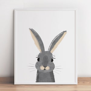 Impresión de conejo, decoración de animales bebés, arte de bosque para guardería, pósteres de arte de pared imprimibles, decoración de animales bebés del bosque para guardería