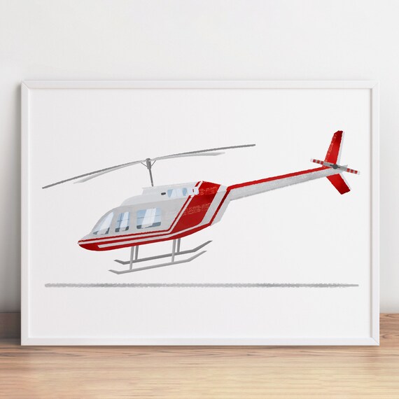 Helicopter Print, Aviation Print, Toddler Playroom Poster, Rescue Chopper Wall Art, Copter Printable Art, Children Bedroom Poster
