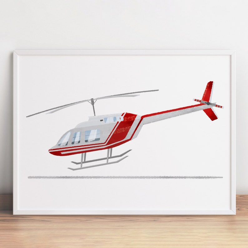 May include: A white and red helicopter with a red tail and a white body. The helicopter is flying in the air.