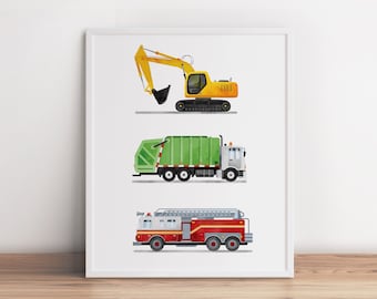 Vehicles Wall Art, Transportation Printable, Car Art Poster, Construction Printable Art, Toddler Room Decor, Nursery Prints, Playroom Print