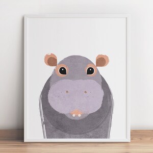 Hippo Print, Baby Animal Wall Art, Safari Nursery Decor, Kids Gallery Wall Set, Neutral Nursery Prints, Printable Nursery
