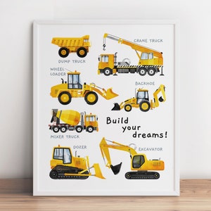 Arte murale di costruzione, stampabile sui trasporti, macchinari edili, stampa digitale scaricabile, poster per la sala giochi dei bambini, arte di escavatore escavatore