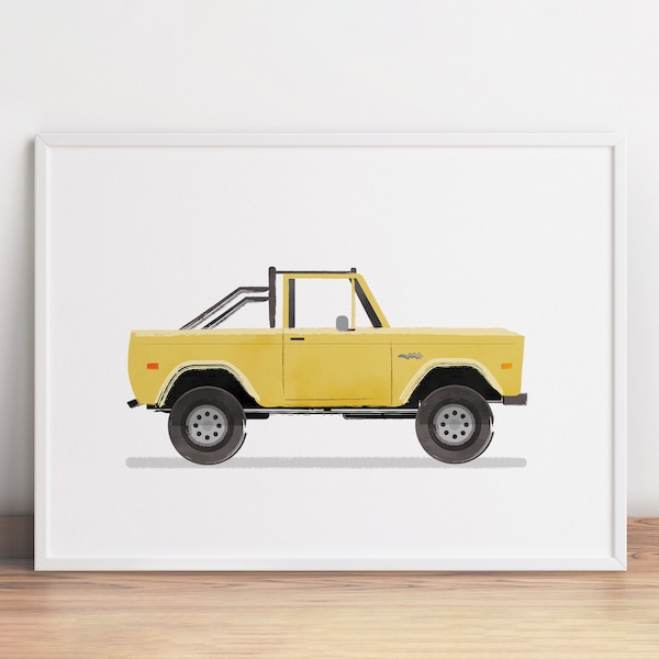 Vintage Yellow Truck Print, Yellow Car Wall Art, Vehicle Printable, Toddler Room Decor, Wall Art, Kids Room Poster, Transportation Print