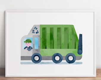 Garbage Truck Printable, Toddler Printable, Transportation Vehicle Poster, Playroom Wall Art, Nursery Printable Art, Toddler Boy Room Decor