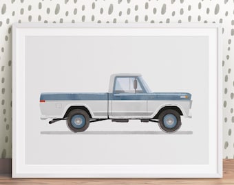 Pale Blue Pickup Truck Print, Classic Car Print, Sage Green Truck Wall Art, Truck Print, Vehicle Print, Transportation Decor, Printable