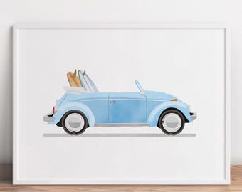 Vintage Surf Car Print, Classic Car Wall Art, Transportation Decor, Big Boy Room Decor, Car Printable, Vehicle Wall Art, Retro Car Print