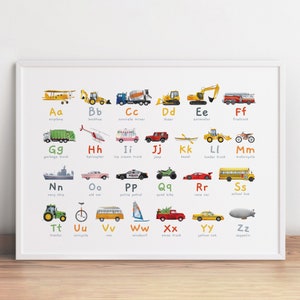 Transportation Alphabet Print, Car ABC, Letters Wall Art, Classroom Printable Decor, Educational Nursery Art, Vehicle Boy Car Alphabet Decor