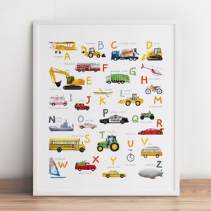 Transportation Alphabet Print, Car ABC, Vehicle Letters Wall Art, Classroom Printable Decor, Educational Nursery Art, Car Alphabet Decor