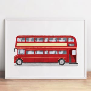Red Double Decker Bus Print, Bus Art Decor, Printable Transport Poster, London Red Bus, Automotive Wall Decor, Playroom Wall Art, Boy Room