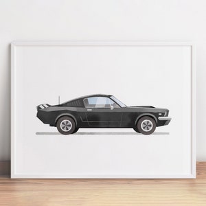 Black Retro Sports Car Print, Automobile Wall Art, Muscle Car Poster, Kids Room Wall Art, Vehicle Prints, Boys Room Decor,Watercolor Car Art