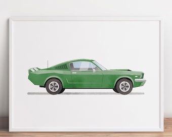 Retro Sports Car Print, Automobile Wall Art, Muscle Car Poster, Kids Room Wall Art, Vehicle Prints, Boys Room Decor, Watercolor Car Art