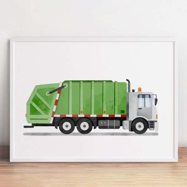 Garbage Truck Print, Transportation Printable, Utility Vehicle Poster, Playroom Wall Art, Nursery Printable Art, Toddler Boy Room Decor