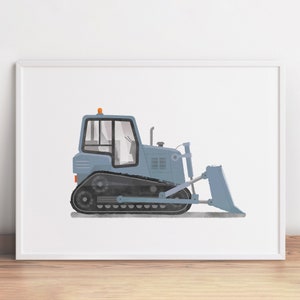 Pale Blue Dozer Print, Bulldozer Wall Art, Toddler Truck Printable, Nursery Print, Vehicle Wall Art, Boy Room Decor, Transportation Poster