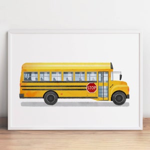 School Bus Print, Transportation Art, Car Art Decor, Printable Transport Poster, Vehicle Prints, Automotive Wall Decor, Playroom Wall Art
