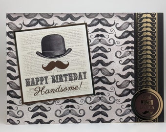 Top hat and moustache birthday card