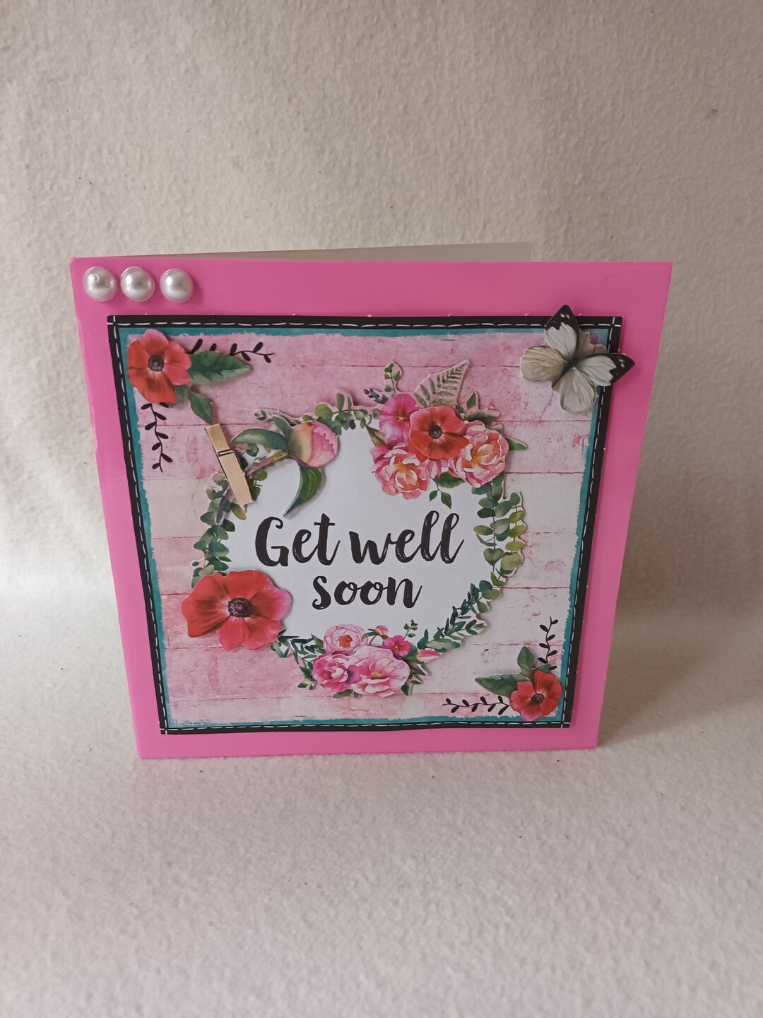 Floral Wreath Poppy Pink Get Well Soon Card - Etsy