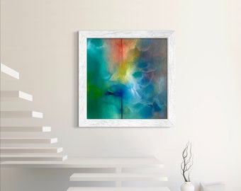 Modern Moody Blue Abstract Art Print, Fire and Water, Gift For Her, Blue Smoke Print, Minimalist Vibrant Abstract Poster, Multiple Sizes