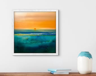 Stunning Ocean Sunrise Art, Modern Beach Prints, Coastal Home Decor, Abstract Beach Art Prints, Orange and Blue Sunrise, Multiple Sizes