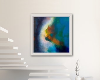 Modern Ocean Art Print, Abstract Beach Waves Poster, Vibrant Blue & Orange Decor, Contemporary Coastal Poster, Beach Art, Multiple Sizes