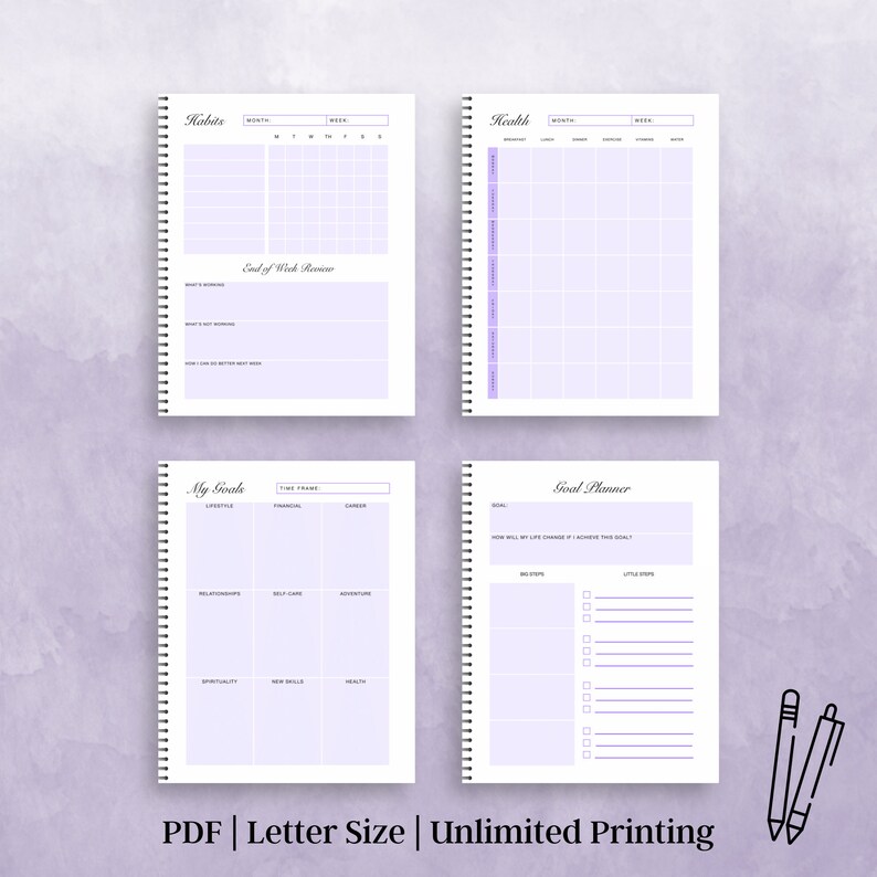 Purple Printable Planner, Undated Planner, Planner Inserts, Life