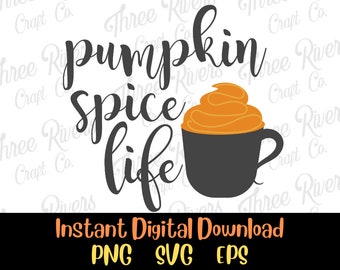 Pumpkin Spice Life Png, Svg, Eps, Descarga digital, Otoño, Otoño