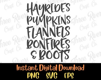 Hayrides, Calabazas, Franelas, Hogueras y Botas Png, Svg, Eps, Descarga Digital, Otoño, Otoño