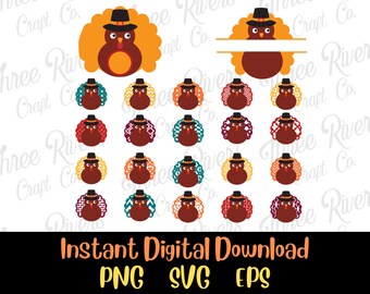 Turkey Monogram Frames Png, Svg, Eps, Descarga digital, Otoño, Otoño, Acción de Gracias