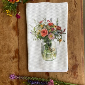 Wildflower vase towel | Wildflower towel | Sublimation kitchen towel |Tea towel | farmhouse flower towel | Waffle weave towel |